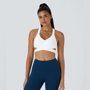 NWT Halara Low Support Crossover Hem Cut Out Racerback Yoga Sports Bra white Med